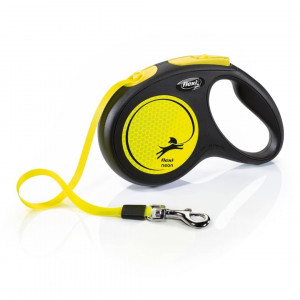 FLEXI NEON M LENTE YELLOW 5M 25KG izvelkama inercijas pavada suņiem